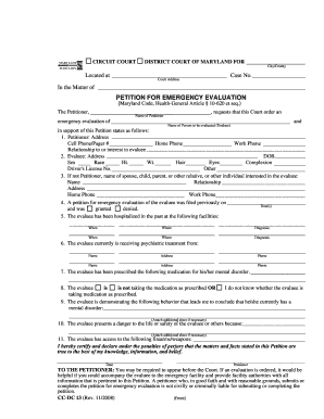 Maryland Emergency Evaluation Petition