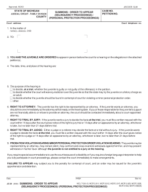 Michigan Juvenile Summons Order to Appear