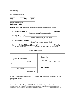Answer to Landlord's Eviction Complaint