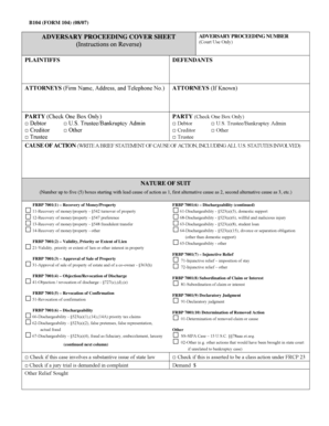 Adversary Proceeding Cover Sheet