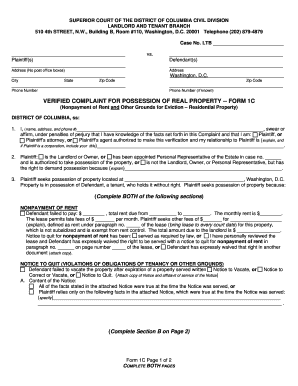 Verified Complaint for Possession of Real Property