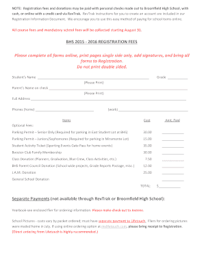 Broomfield High School Registration Forms