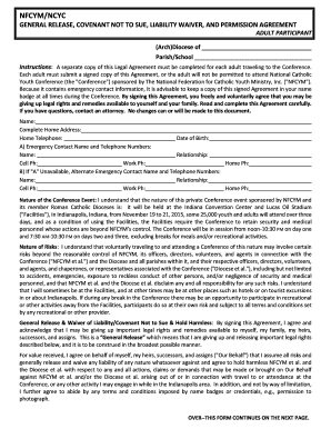 NFCYM Adult Participant Release and Waiver