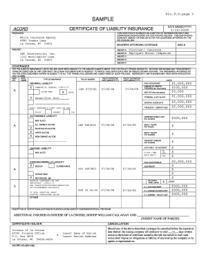 Certificate of Liability Insurance