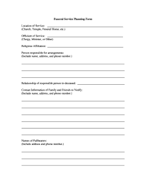 Funeral Service Planning Form