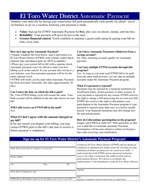 El Toro Water District Automatic Payment Form