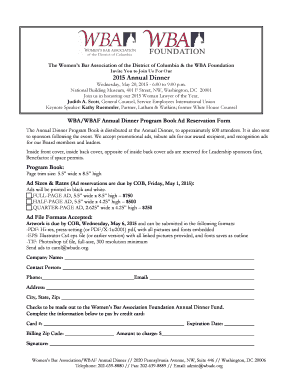 WBA Annual Dinner Ad Reservation Form