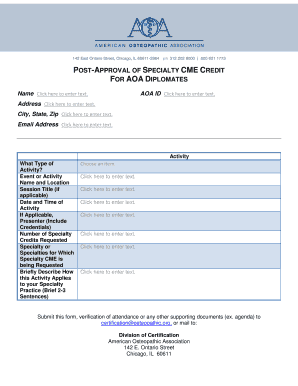 Post-Approval of Specialty CME Credit for AOA Diplomates