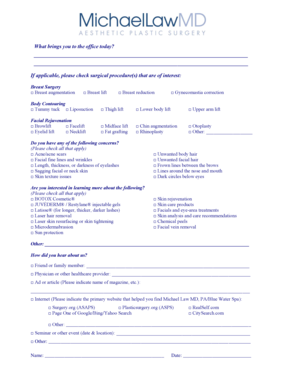 Plastic Surgery Consultation Form