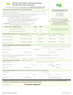 2015 Massachusetts COOL SMART Ductless Mini-Split Heat Pump Rebate Application