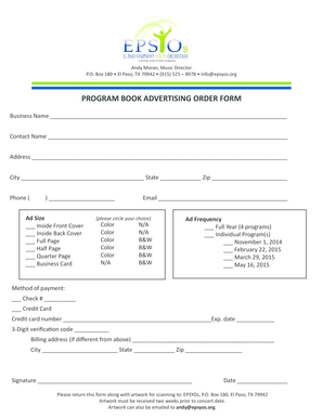 PROGRAM BOOK ADVERTISING ORDER FORM - epsyos