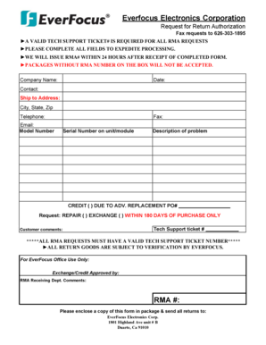 EverFocus Return Authorization Form