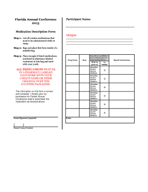 Florida Annual Conference Medication Form