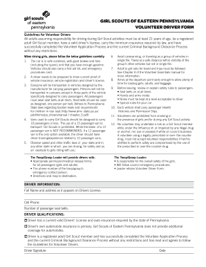 Girl Scouts Volunteer Driver Form