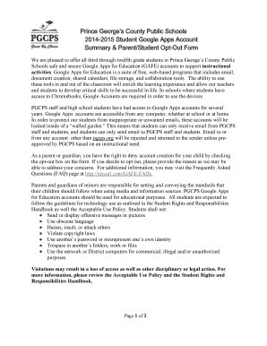 Prince George's County Student Google Apps Opt-Out Form