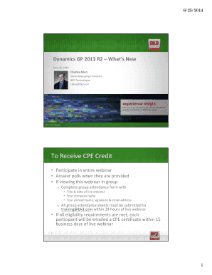 Dynamics GP 2013 R2 Webinar Attendance Form