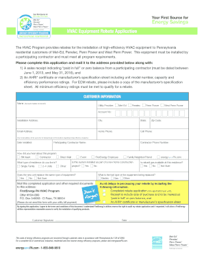 Pennsylvania HVAC Equipment Rebate Application