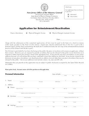 Application for Reinstatement/Reactivation - New Jersey Division of ... - njconsumeraffairs