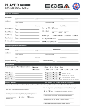 Ontario Soccer Association Player Registration Form