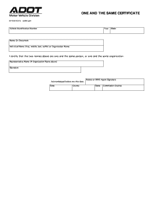 Arizona Vehicle Name Certification Form