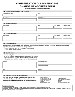 Nortel Networks Change of Address Form