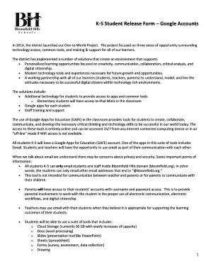 K-5 Student Release Form – Google Accounts