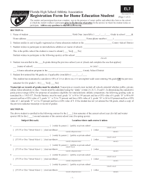 Florida High School Athletic Association Registration Form for Home Education Student