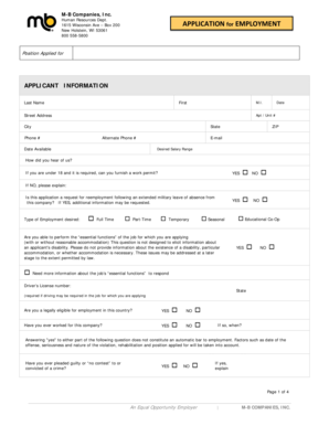 M-B Companies Employment Application