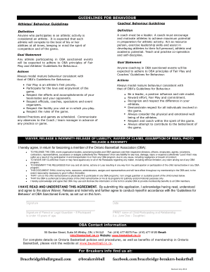 Ontario Basketball Association Waiver and Release Form