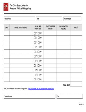 Ohio State University Personal Vehicle Mileage Log
