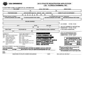 USA Swimming 2015 Athlete Registration Application