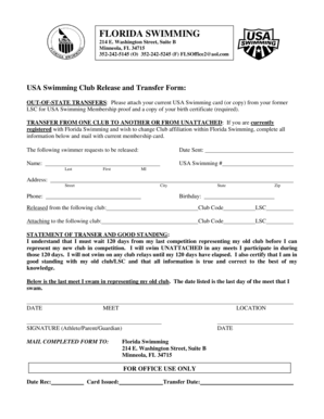 USA Swimming Club Release and Transfer Form