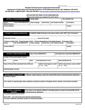 Maryland Crime Victim Compensation Application