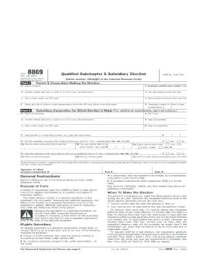Form 8869 Qualified Subchapter S Subsidiary Election