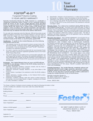 10 Year Limited Warranty for Foster 40-20 Coating