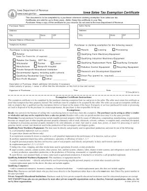Iowa Sales Tax Exemption Certificate