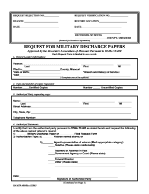 Missouri Military Discharge Papers Request Form