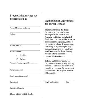 Direct Deposit Authorization Agreement