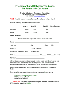 Land Between The Lakes Membership Application