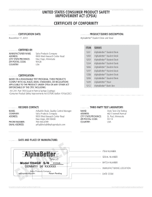 CPSIA Certificate of Conformity