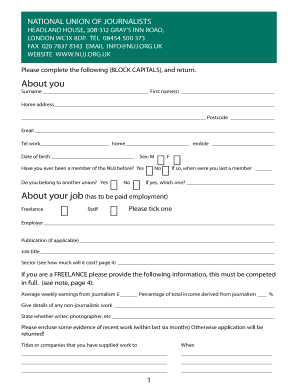 NUJ Membership Application Form
