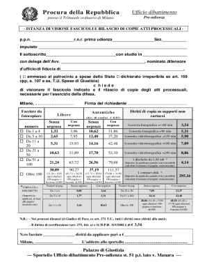 ISTANZA DI VISIONE FASCICOLI E RILASCIO DI COPIE ATTI PROCESSUALI