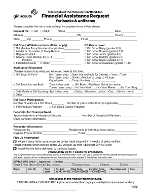 Girl Scout Financial Assistance Request Form