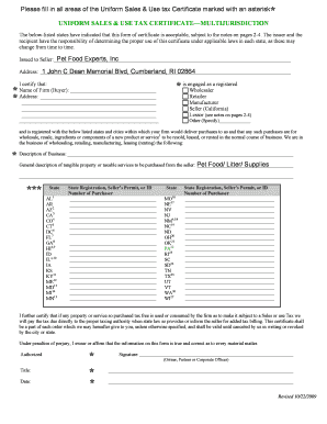 Multi-Jurisdiction Sales Tax Certificate