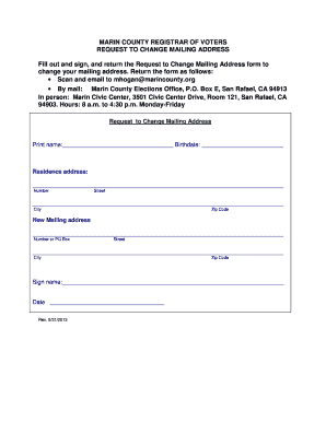 Marin County Voter Mailing Address Change Form