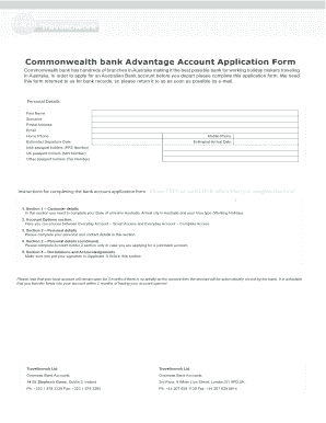 Commonwealth Bank Advantage Account Application Form
