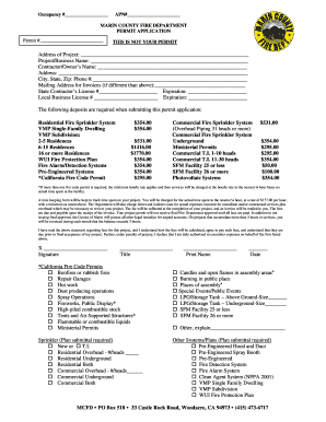 Marin County Fire Department Permit Application