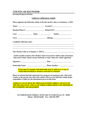Fillable Online 2015 Vehicle Appraisal Form Fax Email Print - pdfFiller
