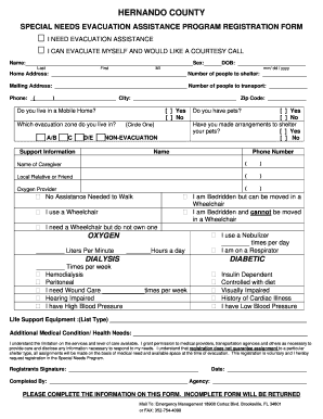 Hernando County Special Needs Evacuation Assistance Registration Form