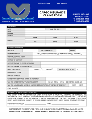 IATA Cargo Insurance Claims Form